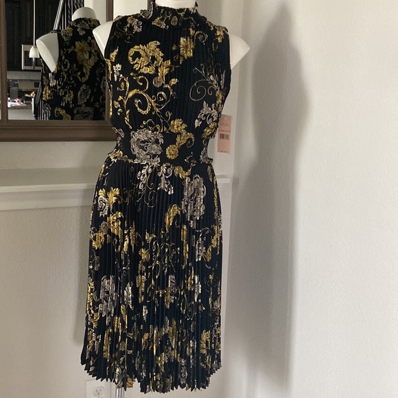 NANETTE LEPORE BLACK AND YELLOW FLORAL MIDI DRESS - Picture 2 of 8